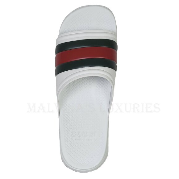 GUCCI SHOES MENS WHITE RUBBER ACE SLIDE SANDAL w WEB DETAIL sz 9G 9.5 US main image 6